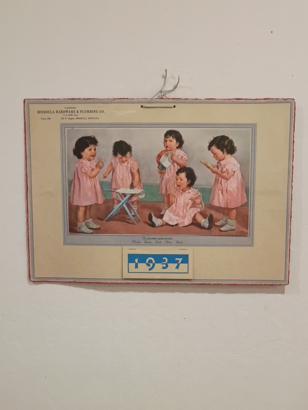 Dionne Quintuplets Advertising Calendar Page - Vintage 1937!